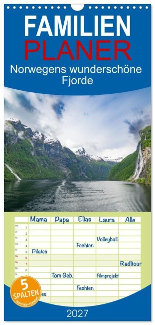 Familienplaner 2027 - Norwegens wunderschöne Fjorde mit 5 Spalten (Wandkalender, 21 x 45 cm) CALVENDO - Angela Rohde