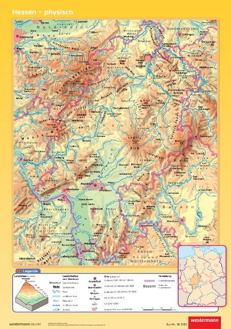 Posterkarten Geographie. Hessen: physisch / politisch - 