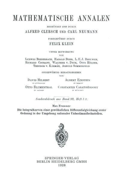 Die Integralkurven einer gewöhnlichen Differentialgleichung erster Ordnung in der Umgebung rationaler Unbestimmtheitsstellen - Max Frommer