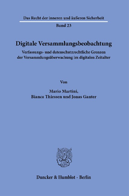 Digitale Versammlungsbeobachtung. - Jonas Ganter, Mario Martini, Bianca Thiessen