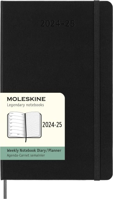 Moleskine 18 Monate Wochen Notizkalender 2024/2025, L/A5, 1 Wo = 1 Seite, Rechts linierte Seite, Fester Einband, Schwarz - 