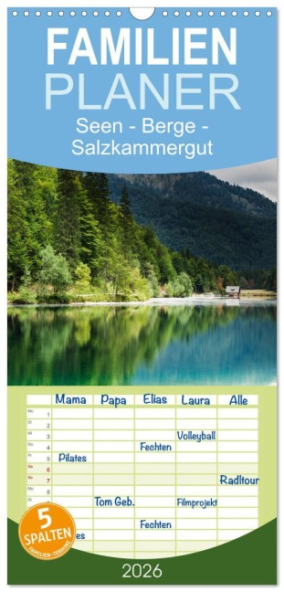 Familienplaner 2026 - Seen - Berge - Salzkammergut mit 5 Spalten (Wandkalender, 21 x 45 cm) CALVENDO - Hannelore Hauer