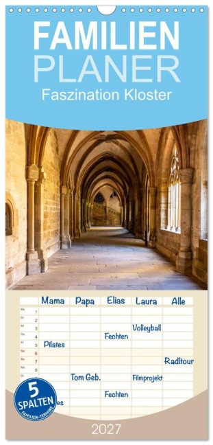 Familienplaner 2027 - Faszination Kloster mit 5 Spalten (Wandkalender, 21 x 45 cm) CALVENDO - Peter Schickert