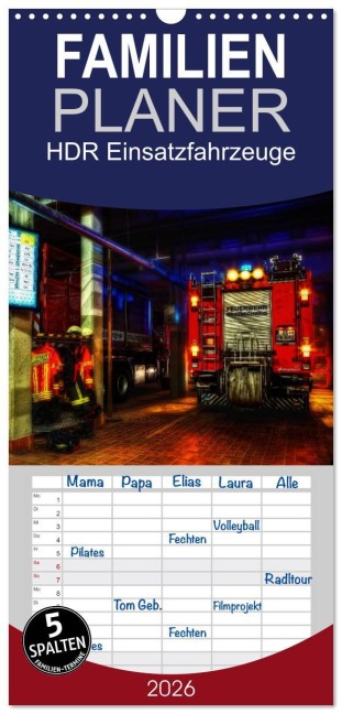 Familienplaner 2026 - HDR Einsatzfahrzeuge mit 5 Spalten (Wandkalender, 21 x 45 cm) CALVENDO - Markus Will