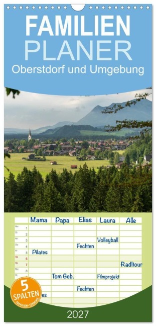 Familienplaner 2027 - Oberstdorf und Umgebung mit 5 Spalten (Wandkalender, 21 x 45 cm) CALVENDO - Peter Schickert