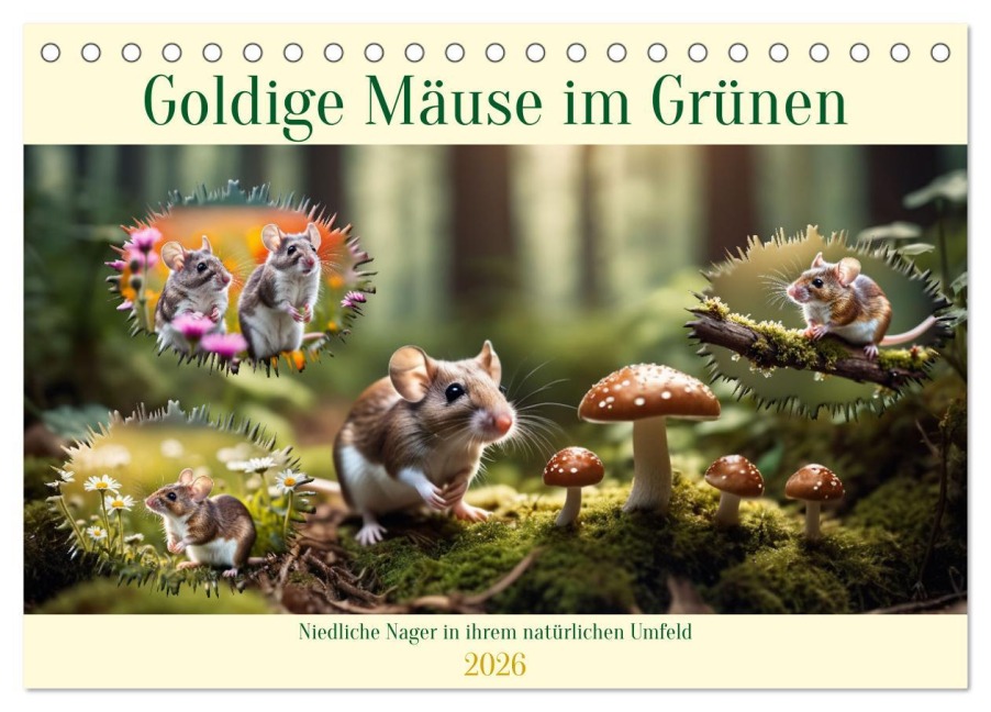 Goldige Mäuse im Grünen (Tischkalender 2026 DIN A5 quer), CALVENDO Monatskalender - Claudia Kleemann