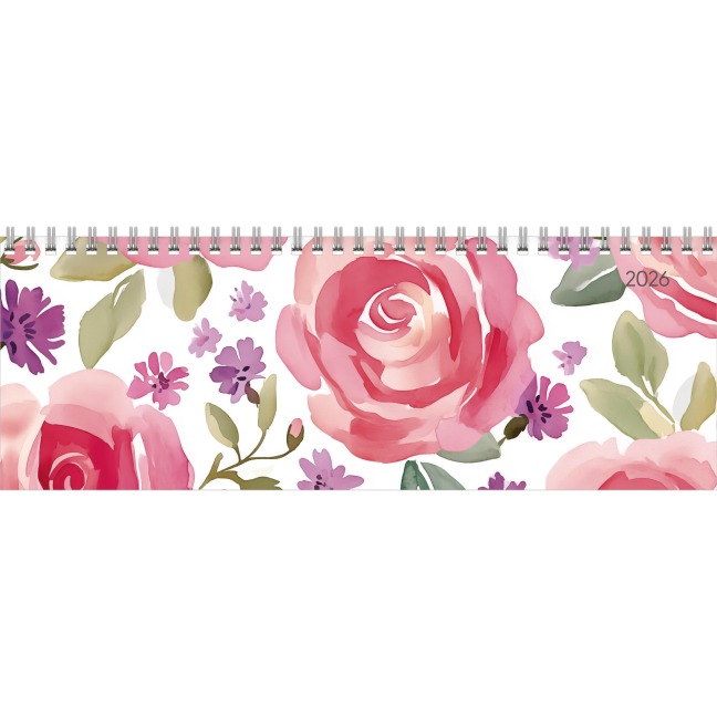 Tisch-Querkalender Style Rosen 2026 - Büro-Planer 29,7x10,5 cm - Tisch-Kalender - 1 Woche 2 Seiten - Ringbindung - Zettler - 