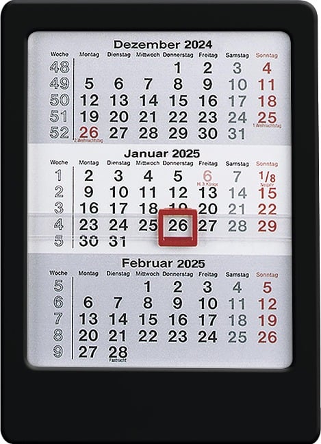 3-Monats-Tischaufsteller 2025 schwarz - Tisch-Kalender 12x16 cm - Büro-Kalender - mit Datumsschieber - Zettler - 