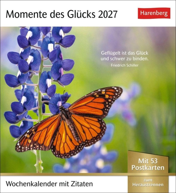 Momente des Glücks Postkartenkalender 2027 - Wochenkalender mit Zitaten, mit 53 Postkarten - 
