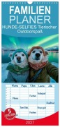 Cover-Bild zum Titel 'Familienplaner 2027 - HUNDE-SELFIES Tierischer Outdoorspaß mit 5 Spalten (Wandkalender, 21 x 45 cm) CALVENDO' von 'Melanie Viola'