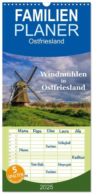 Familienplaner 2025 - Windmühlen in Ostfriesland mit 5 Spalten (Wandkalender, 21 x 45 cm) CALVENDO - LianeM LianeM