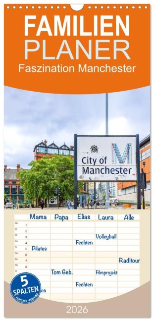 Familienplaner 2026 - Faszination Manchester mit 5 Spalten (Wandkalender, 21 x 45 cm) CALVENDO - Berlin Much Photography