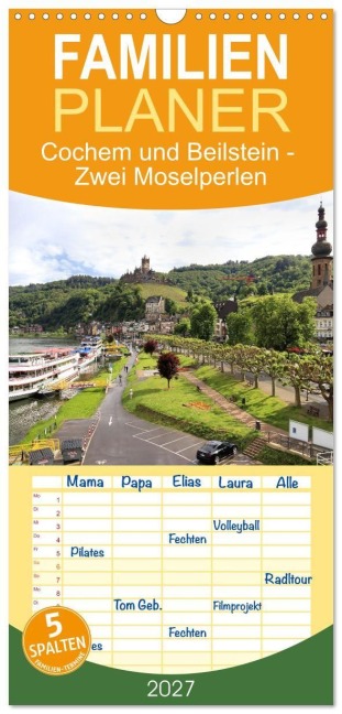 Familienplaner 2027 - Cochem und Beilstein - Zwei Moselperlen mit 5 Spalten (Wandkalender, 21 x 45 cm) CALVENDO - Gisela Kruse