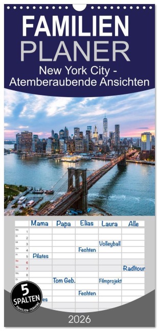 Familienplaner 2026 - New York City - Atemberaubende Ansichten mit 5 Spalten (Wandkalender, 21 x 45 cm) CALVENDO - Matteo Colombo