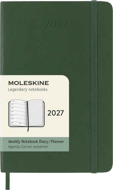 Moleskine 12 Monate Wochen Notizkalender 2027, Pocket/A6, 1 Wo = 1 Seite, rechts linierte Seite, Weicher Einband, Myrtengrün - 