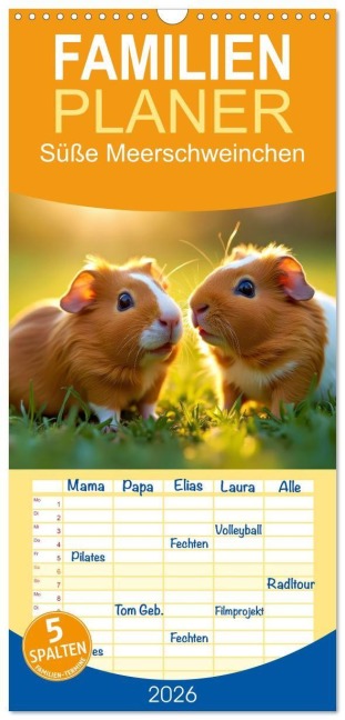 Familienplaner 2026 - Süße Meerschweinchen mit 5 Spalten (Wandkalender, 21 x 45 cm) CALVENDO - Torsten Irmer