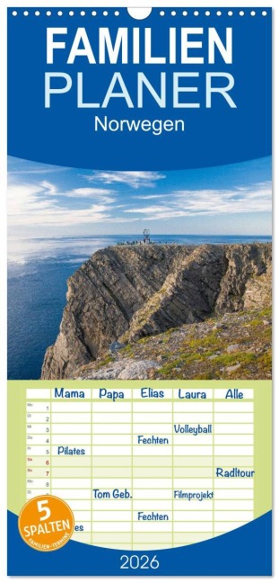 Familienplaner 2026 - Norwegen mit 5 Spalten (Wandkalender, 21 x 45 cm) CALVENDO - Hiacynta Jelen