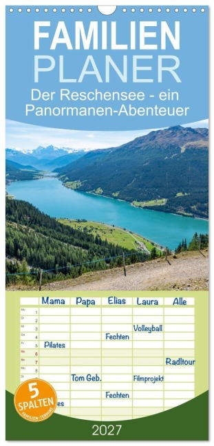 Familienplaner 2027 - Der Reschensee - ein Panormanen-Abenteuer mit 5 Spalten (Wandkalender, 21 x 45 cm) CALVENDO - Bernd Hermann
