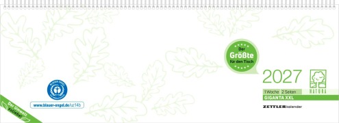 Cover-Bild zum Titel 'Tischquerkalender Giganta XXL 1W/2S Blauer Engel 2027' von ''