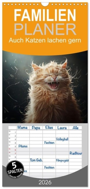 Familienplaner 2026 - Auch Katzen lachen gern mit 5 Spalten (Wandkalender, 21 x 45 cm) CALVENDO - Jürgen Moers