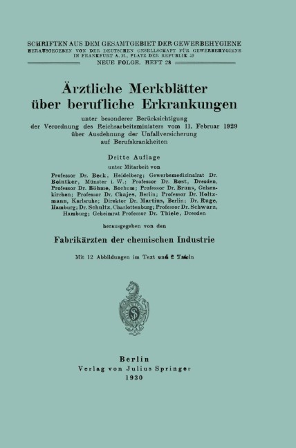 Ärztliche Merkblätter über berufliche Erkrankungen - Na Beck, Na Schultz, Na Schwarz, Na Thiele, Na Beintker