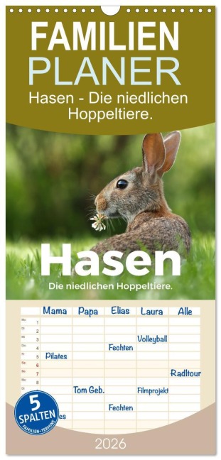 Familienplaner 2026 - Hasen - Die niedlichen Hoppeltiere. mit 5 Spalten (Wandkalender, 21 x 45 cm) CALVENDO - M. Scott