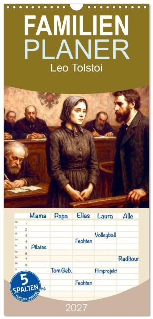Familienplaner 2027 - Leo Tolstoi mit 5 Spalten (Wandkalender, 21 x 45 cm) CALVENDO - Steffani Lehmann