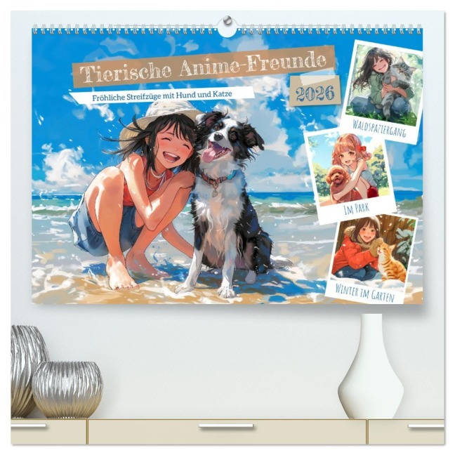 Tierische Anime-Freunde - Fröhliche Streifzüge mit Hund und Katze (hochwertiger Premium Wandkalender 2026 DIN A2 quer), Kunstdruck in Hochglanz - Anja Frost