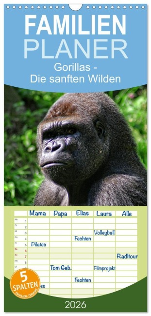 Familienplaner 2026 - Gorillas - Die sanften Wilden mit 5 Spalten (Wandkalender, 21 x 45 cm) CALVENDO - Peter Hebgen
