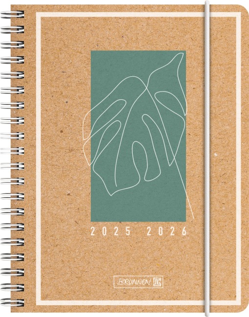 BRUNNEN Schülerkalender (2025/2026) "Jungle Leaf", 2 Seiten = 1 Woche, A6, 208 Seiten, Kraftpapier-Einband - 