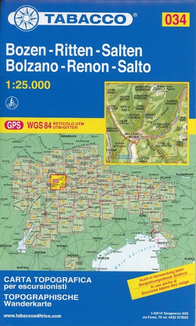 Tabacco Wandern Bozen-Ritten-Salten-Bolzano-Renon-Salto 1 : 25 000 - 