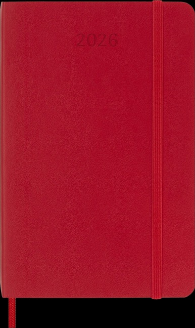 Moleskine 12 Monate Wochen Notizkalender 2026, Pocket/A6, 1 Wo = 1 Seite, rechts linierte Seite, Weicher Einband, Scharlachrot - 