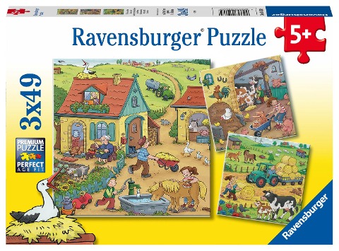 Ravensburger Kinderpuzzle - 05078 Viel los auf dem Bauernhof - Puzzle für Kinder ab 5 Jahren, mit 3x49 Teilen - 