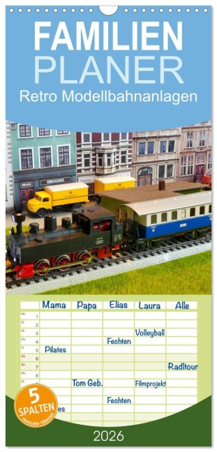 Familienplaner 2026 - Retro Modellbahnanlagen mit 5 Spalten (Wandkalender, 21 x 45 cm) CALVENDO - Kph der Wäldenbronner