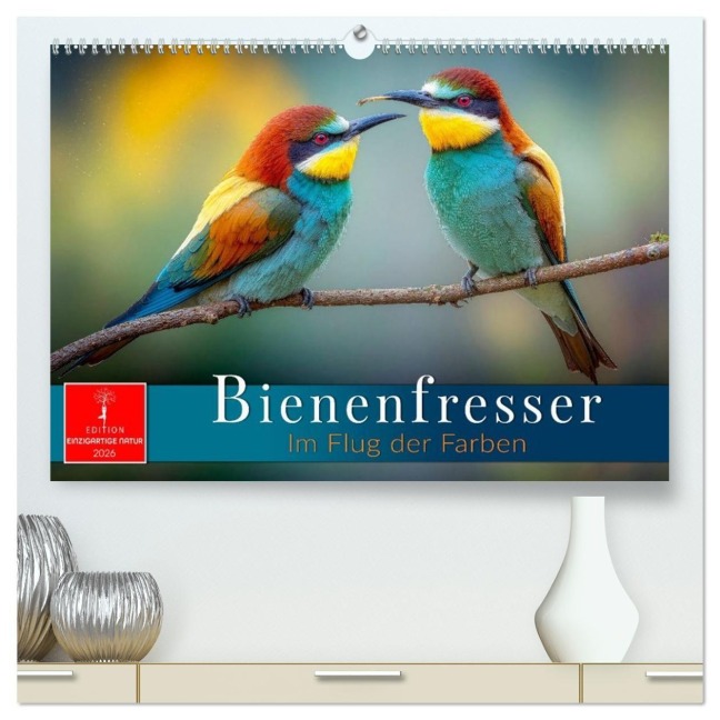 Bienenfresser - im Flug der Farben (hochwertiger Premium Wandkalender 2026 DIN A2 quer), Kunstdruck in Hochglanz - Roder Roder