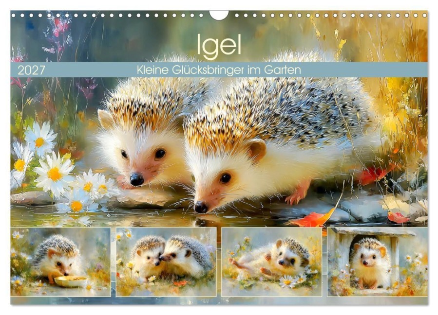 Igel. Kleine Glücksbringer im Garten (Wandkalender 2027 DIN A3 quer), CALVENDO Monatskalender - Rose Hurley