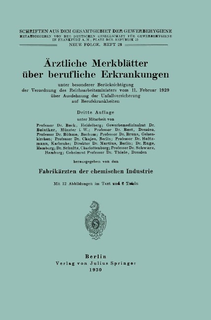 Ärztliche Merkblätter über berufliche Erkrankungen - Na Beck, Na Schultz, Na Schwarz, Na Thiele, Na Beintker