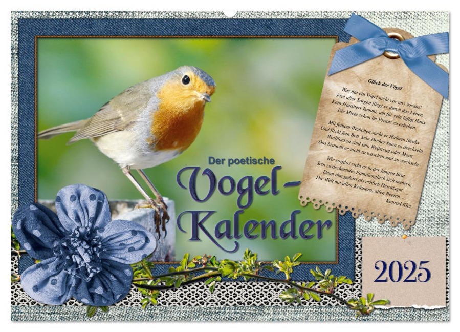 Der poetische Vogelkalender (Wandkalender 2025 DIN A2 quer), CALVENDO Monatskalender - Sabine Löwer