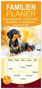 Cover-Bild zum Titel 'Familienplaner 2026 - Dackelzauber. Charmante Begleiter im lieblichen Aquarell-Stil mit 5 Spalten (Wandkalender, 21 x 45 cm) CALVENDO' von 'Rose Hurley'