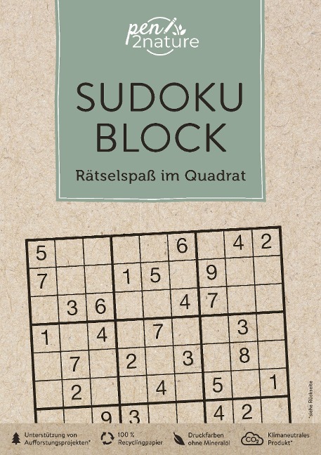 Sudoku-Block: Rätselspaß im Quadrat. 192 Sudokus in 3 Schwierigkeitsstufen - Pen2nature
