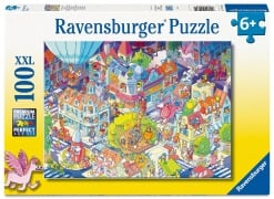 Cover-Bild zum Titel 'Kinderpuzzle 100 XXL Teile - Trubel in Chaoshausen' von ''