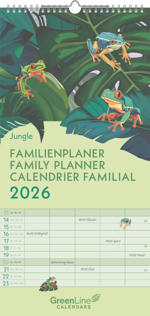 GreenLine Jungle 2026 Familienplaner - Wandkalender - Familien-Kalender - 22x45 - 