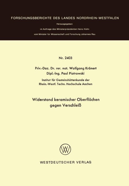 Widerstand keramischer Oberflächen gegen Verschleiß - Wolfgang Krönert