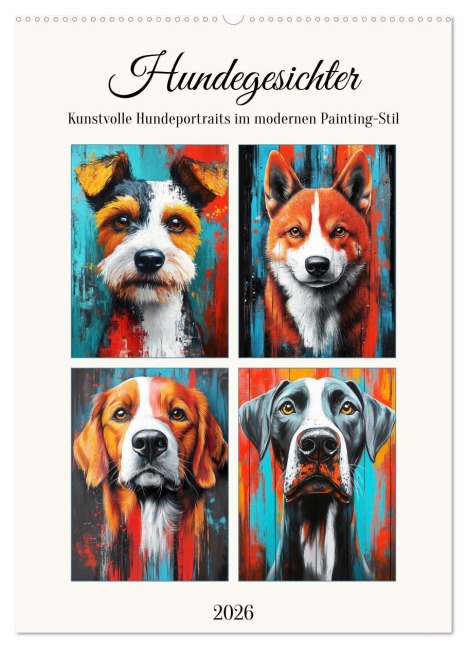 Hundegesichter. Kunstvolle Hundeportraits im modernen Painting-Stil (Wandkalender 2026 DIN A2 hoch), CALVENDO Monatskalender - Rose Hurley