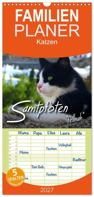 Familienplaner 2027 - SAMTPFOTEN "fellnah" mit 5 Spalten (Wandkalender, 21 x 45 cm) CALVENDO - Renate Bleicher
