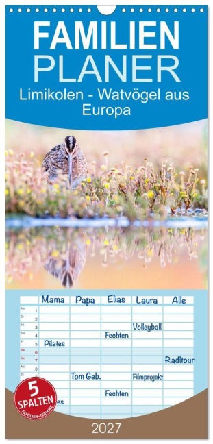 Familienplaner 2027 - Limikolen - Watvögel aus Europa mit 5 Spalten (Wandkalender, 21 x 45 cm) CALVENDO - Em-Jott Fotografie