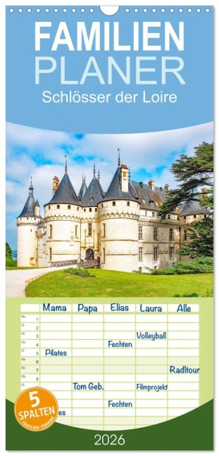Familienplaner 2026 - Schlösser der Loire mit 5 Spalten (Wandkalender, 21 x 45 cm) CALVENDO - Nina Schwarze