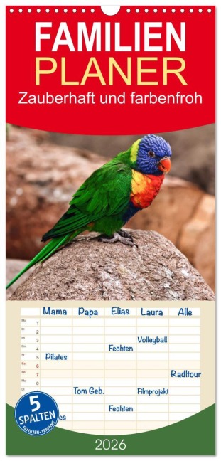 Familienplaner 2026 - Zauberhaft und farbenfroh mit 5 Spalten (Wandkalender, 21 x 45 cm) CALVENDO - Sabine Löwer