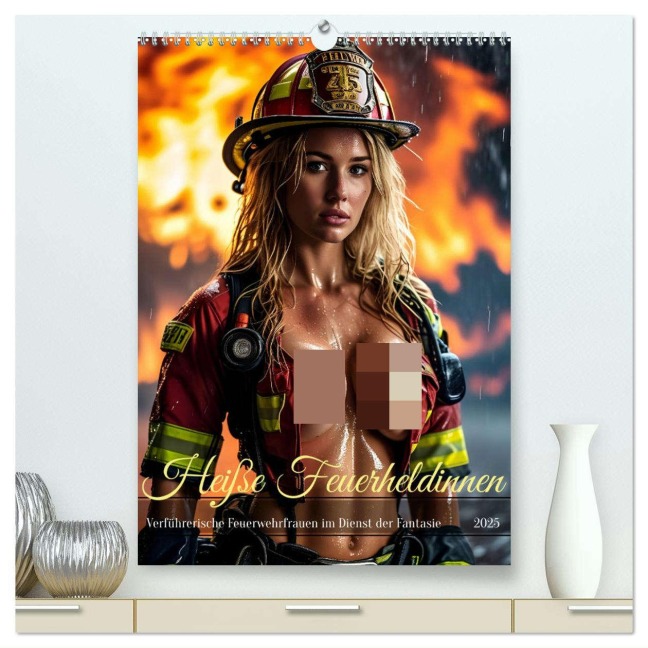 Heiße Feuerheldinnen - Verführerische Feuerwehrfrauen im Dienst der Fantasie (hochwertiger Premium Wandkalender 2025 DIN A2 hoch), Kunstdruck in Hochglanz - FrauenInUniform FrauenInUniform