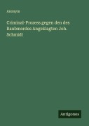 Cover-Bild zum Titel 'Criminal-Prozess gegen den des Raubmordes Angeklagten Joh. Schmidt' von 'Anonym'